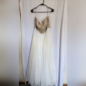 Sherri Hill White and Gold Embellished Gown